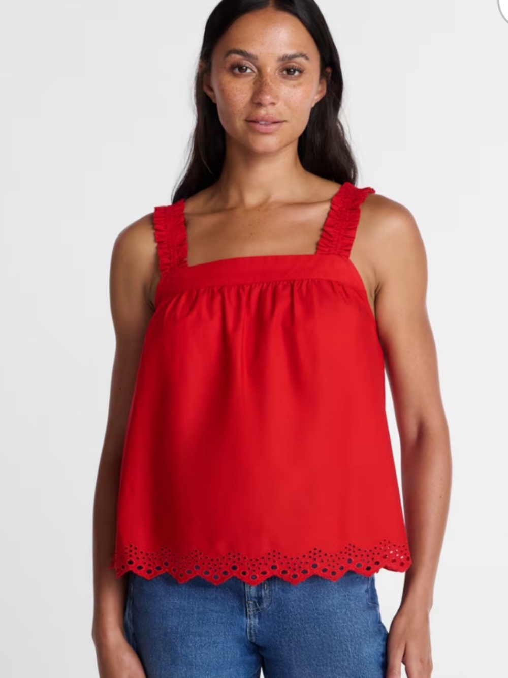 Time and Tru Women’s Eyelet Trim Cotton Tank Top, Size- M